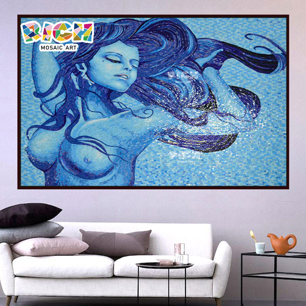 Sexy Hot Nude Beauty Mosaic Artwork Hang Mural In Blue - Rico mosaico